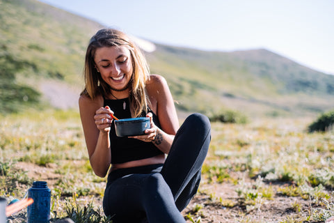 Woman eating outside