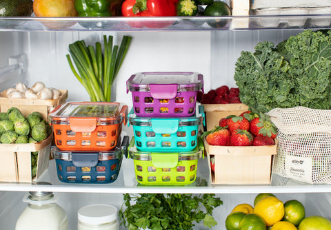 Meal prep containers in a refrigerator